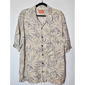 Tommy Bahama 100% Silk Tropical Palm Print Button Up Shirt‎ Mens XL Resortwear